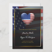 米国ハート国旗 |金ゴールドフレーム |ラグジュアリー結婚ズ 招待状 (正面)