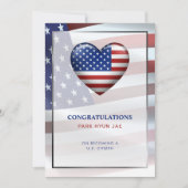 米国ハート国旗 |金ゴールドフレーム |市民権 招待状 (正面)