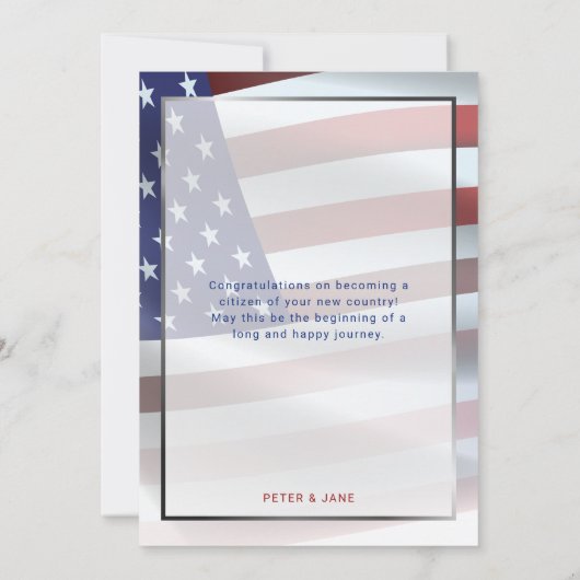 米国ハート国旗 |金ゴールドフレーム |市民権 招待状 (裏面)