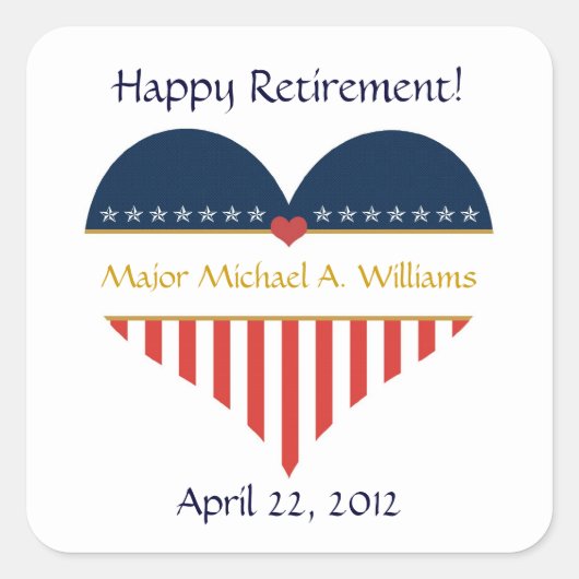 米国ハート国旗Happy Retirementスタンプ スクエアシール (正面)