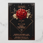 米国バラガーデンダイヤモンドレッドブラックと金ゴールド結婚ズ 箔招待状 (正面)