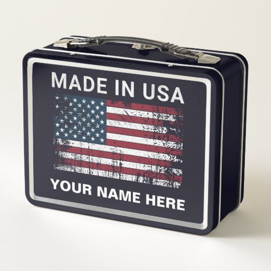 米国パーソナライズされたで作られたアメリカ国旗ヴィンテージ メタルランチボックス (裏面)