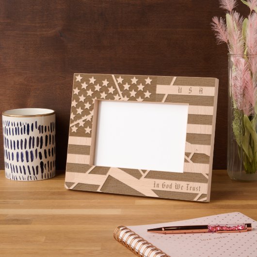 米国パーソナライズされたモットーとアメリカ国旗の芸術 レーザー彫刻フレーム (左)