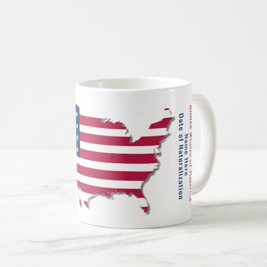 米国パーソナライズされた国旗の地図と帰化した市民名 コーヒーマグカップ (正面右)