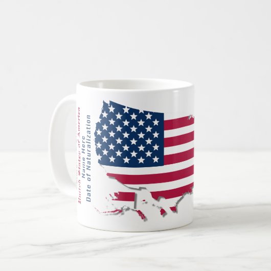 米国パーソナライズされた国旗の地図と帰化した市民名 コーヒーマグカップ (正面左)
