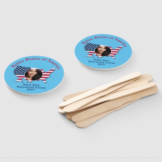 米国パーソナライズされた国旗の地図アメリカ市民写真 ハンドファン (組立なし)