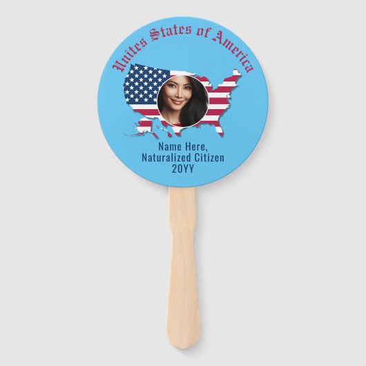 米国パーソナライズされた国旗の地図アメリカ市民写真 ハンドファン (正面)