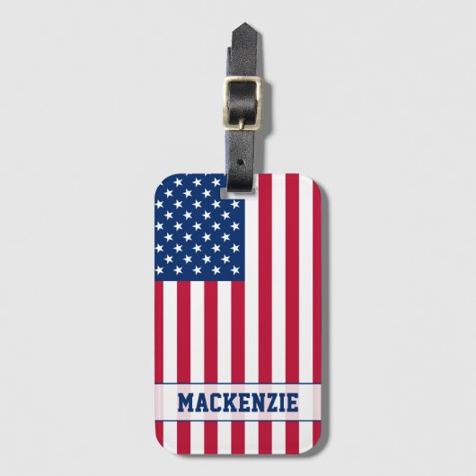 米国パーソナライズされた国旗の星とストライプ ラゲッジタグ (正面縦)