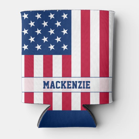 米国パーソナライズされた国旗の星とストライプ 缶クーラー (正面)