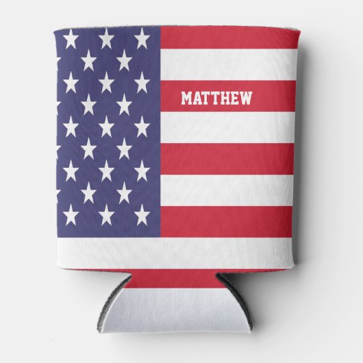 米国パーソナライズされた州統一された国旗 缶クーラー (正面)