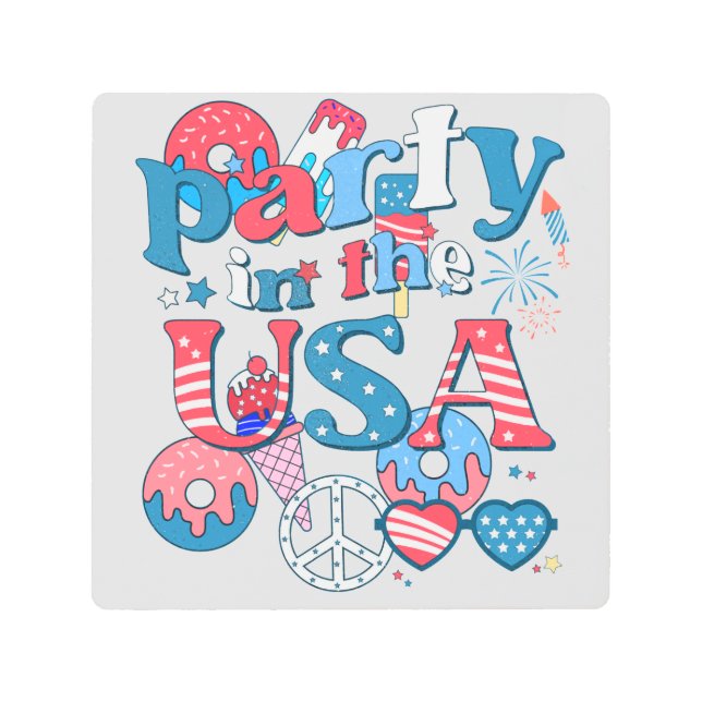 米国パーティー – アメリカ夏7月4日 メタルプリント (正面)