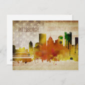 米国ピッツバーグ州(PA) |水彩都市スカイライン ポストカード (正面/裏面)