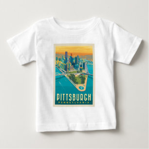 米国ピッツバーグ州(PA) 鳥瞰図 ベビーTシャツ