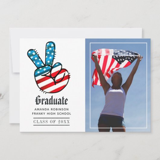 米国ピースサイン卒業写真 案内状 (正面)