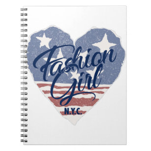 米国ファッションガール米国ハート国旗nyc ノートブック