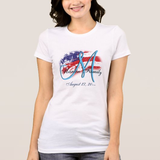 米国ファミリー懇親会💙スペクタブル国旗のモノグラム Tシャツ (正面)