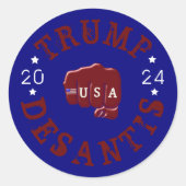 米国フィストのタトゥートトランプDeSantis 2024 ラウンドシール (正面)