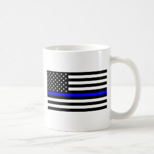 -米国フラグ警察の青い線 コーヒーマグカップ