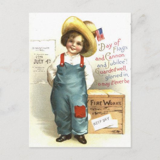 米国フラッグボックスの子ども花火7月4日 ポストカード (正面)
