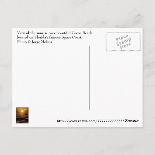 米国フロリダ州ココアビーチの日の出 ポストカード (裏面)