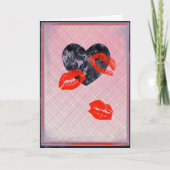 米国ブルー迷彩柄バレンタインハートバレンタインデー シーズンカード (正面)