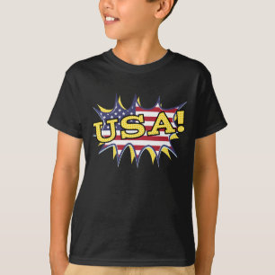米国ブームポーポップ・アートのフ国旗のスターバースト Tシャツ