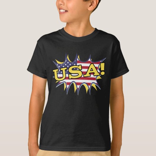 米国ブームポーポップ・アートのフ国旗のスターバースト Tシャツ (正面)