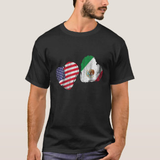 米国プライドメキシコ国旗のハートギフトAmerica Mexico T Tシャツ