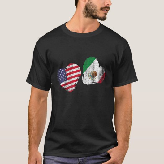 米国プライドメキシコ国旗のハートギフトAmerica Mexico T Tシャツ (正面)