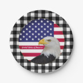 米国プレート、イーグル、バッファロー・プレイド&アメリカ国旗 ペーパープレート (正面)