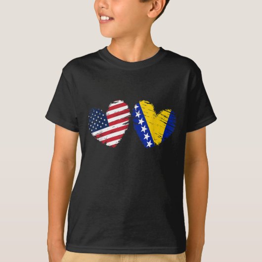 米国ボスニア・ヘルツェゴビナ国旗ハートボスニア語 Tシャツ (正面)