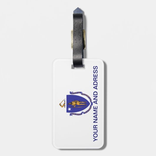米国マサチューセッツ州旗を持つ荷札 ラゲッジタグ (裏面縦)