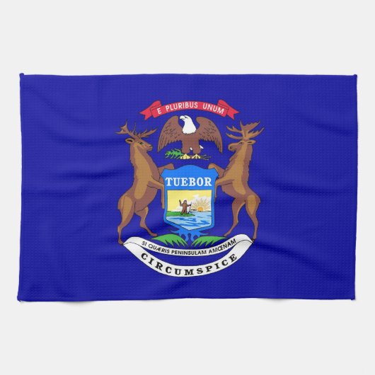 米国ミシガン州旗の付いたキッチンタオル キッチンタオル (横)