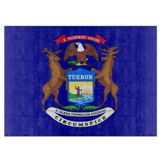 米国ミシガン州旗を持つガラス製カッティングボード カッティングボード (正面)