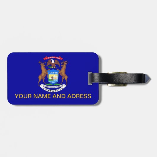 米国ミシガン州旗を持つ荷札 ラゲッジタグ (裏面横)
