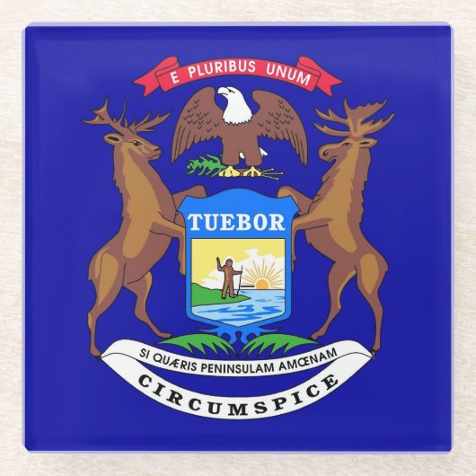 米国ミシガン州旗ガラスのコースター ガラスコースター (正面)