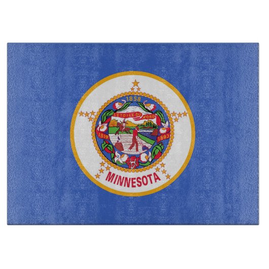 米国ミネソタ州旗を掲げたガラス板 カッティングボード (正面)