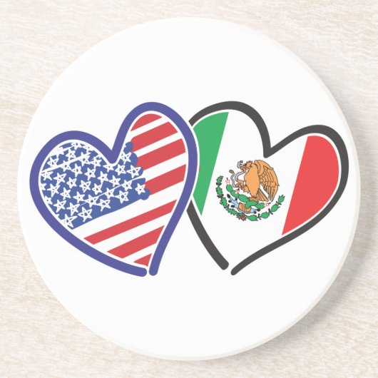 米国メキシコハート国旗 コースター (正面)