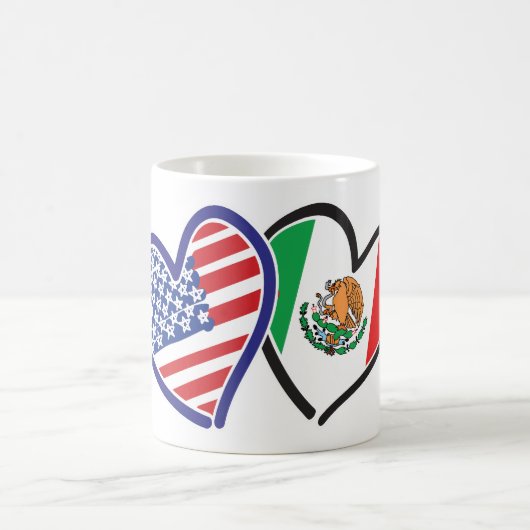米国メキシコハート国旗 コーヒーマグカップ (中央)