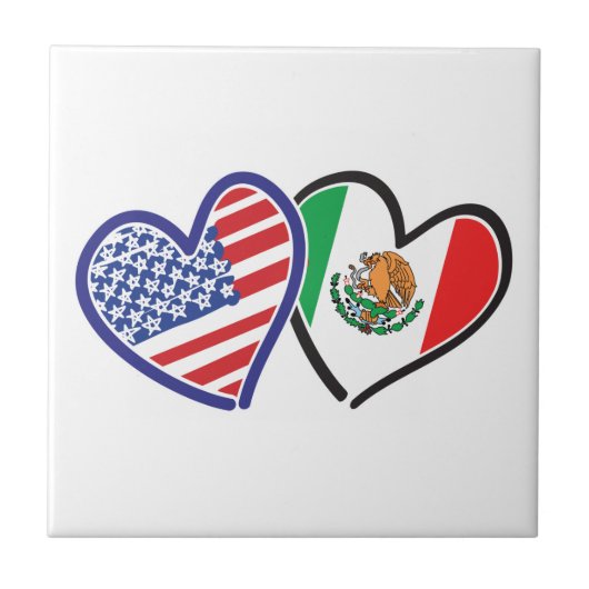 米国メキシコハート国旗 タイル (正面)