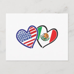 米国メキシコハート国旗 ポストカード