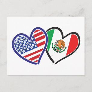米国メキシコハート国旗 ポストカード