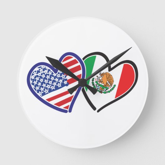 米国メキシコハート国旗 ラウンド壁時計 (正面)