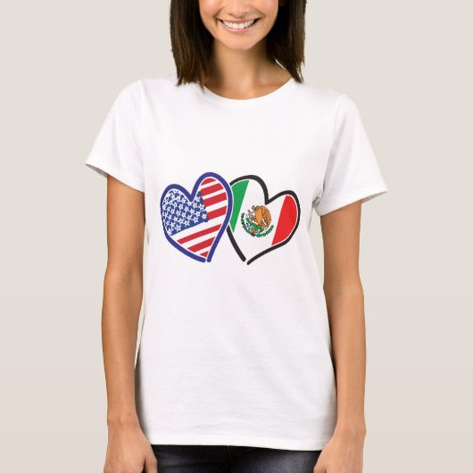 米国メキシコハート国旗 Tシャツ (正面)