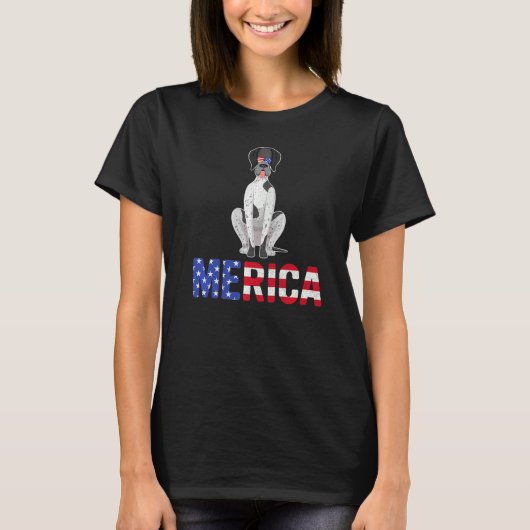 米国メリカ国旗ドイツ・ショートヘア・ポインター・ドッグ4th tシャツ (正面)