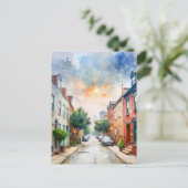 米国メリーランド州ボルチモア通り水彩 ポストカード (スタンド正面)