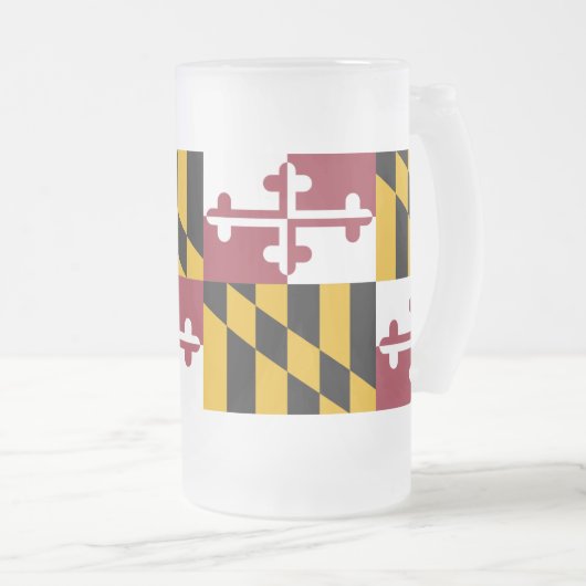 米国メリーランド州旗を持つ曇りガラスのマグカップ フロストグラスビールジョッキ (正面右)