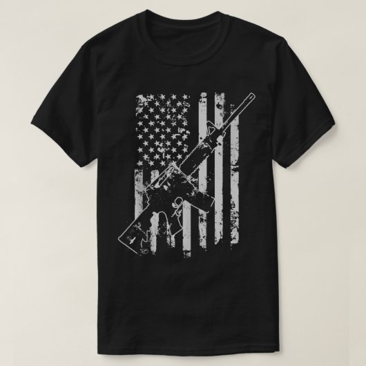 米国メンス動揺してアメリカ国旗AR15セカンドアーメン Tシャツ (デザイン正面)