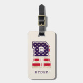 米国モダン国旗のモノグラムR ラゲッジタグ (正面縦)