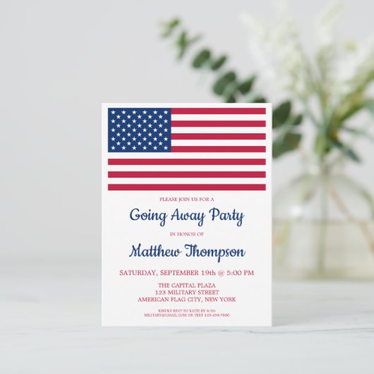 米国モダン国旗軍隊兵士の出動遠くにパーティー ポストカード (スタンド正面)